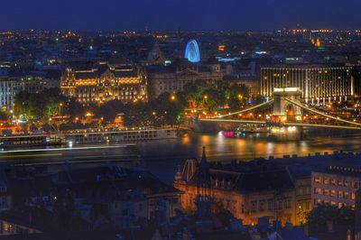 Aerial view of city at night