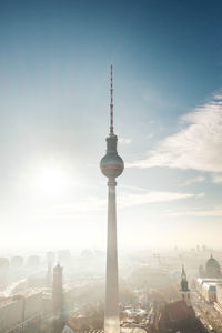 Low angle view of fernsehturm against sky