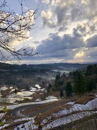 Scenic view of landscape against sky during winter