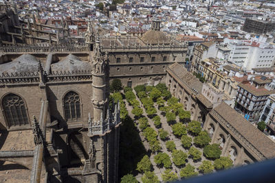 High angle view of buildings in city