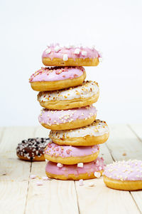 Close-up of donuts on table