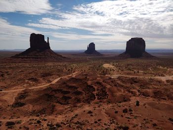 Rock formations on landscape against sky