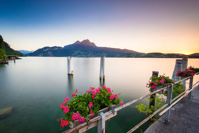 Scenic view of lake against sky during sunset