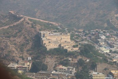 High angle view of buildings in town