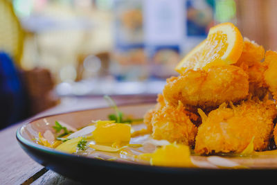 Close-up of food in plate on table