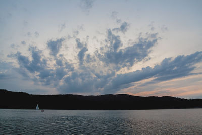 Scenic view of sea and mountains during sunset