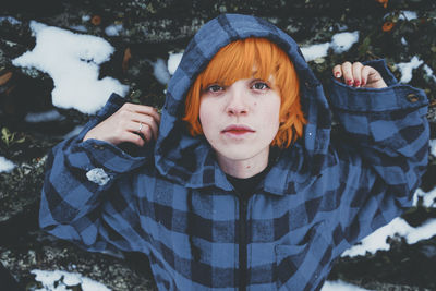 Portrait of woman in snow