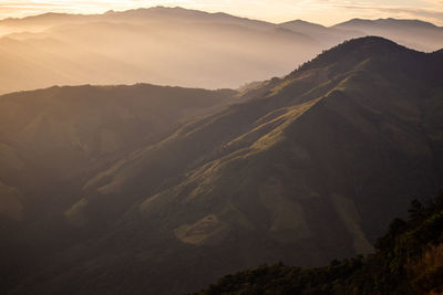 High angle view of landscape against sky during sunset