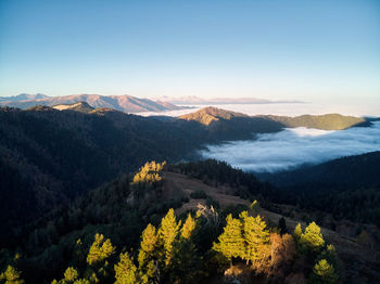 High angle view of mountains against sky