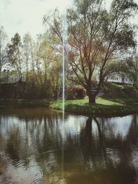 Reflection of trees in lake against sky