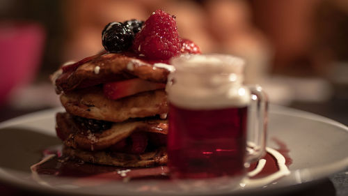 Close-up of cake in plate on table