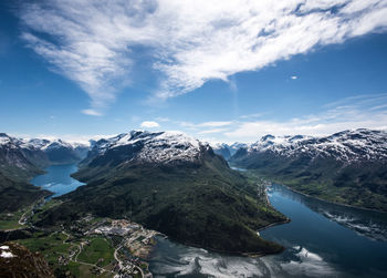 Scenic view of snowcapped mountains against sky