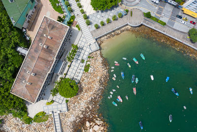 High angle view of swimming pool in city