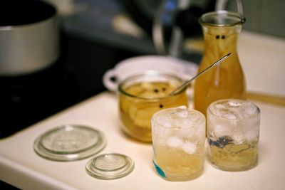 High angle view of drink on table