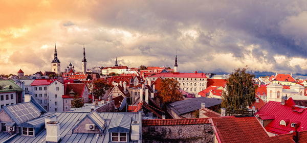 High angle view of buildings in city