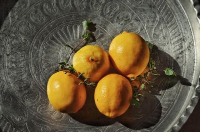 High angle view of fruits in plate