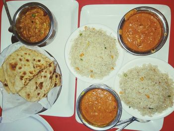 Close-up of breakfast served on table