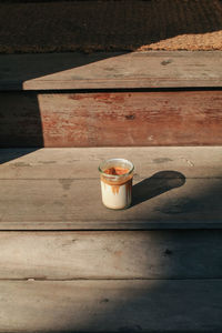 High angle view of drink on table