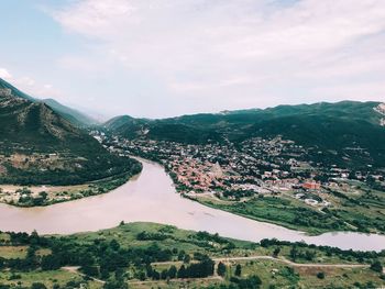 Aerial view of landscape against sky