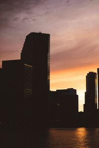 Silhouette of city at sunset