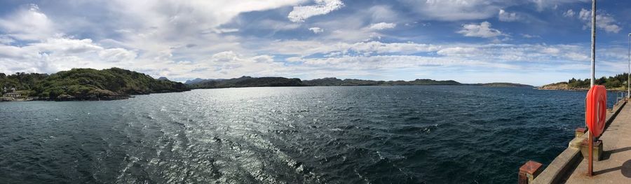 Scenic view of bay against sky