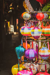 Close-up of lanterns hanging for sale at market stall