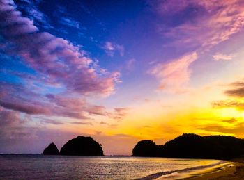 Scenic view of sea against dramatic sky