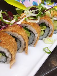 High angle view of sushi in plate