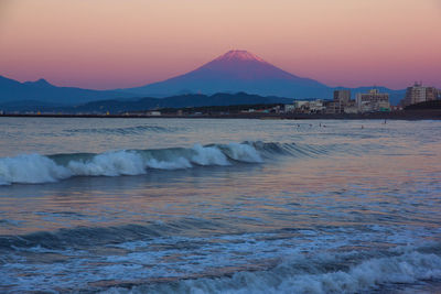 Scenic view of sea against sky at sunset