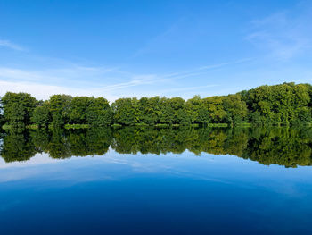 Scenic view of lake against blue sky