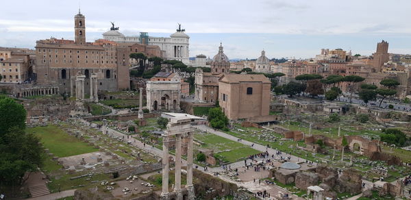 High angle view of buildings in city