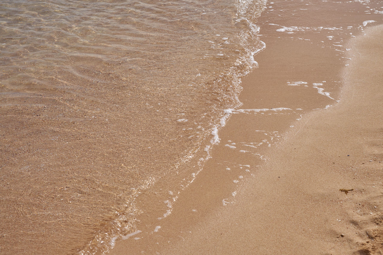 sand, land, beach, water, sea, nature, no people, high angle view, day, backgrounds, soil, full frame, motion, outdoors, wave, beauty in nature, pattern, tranquility, wet, sports, floor, brown, sunlight