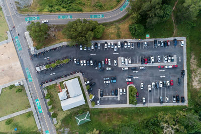 High angle view of cars parked at parking lot