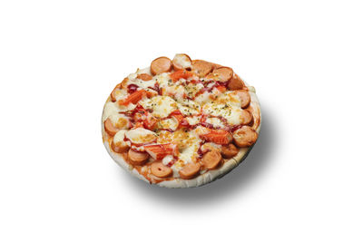 Close-up of pizza against white background