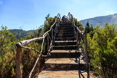 Low angle view of staircase against sky