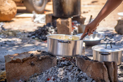 Close-up of meat cooking on barbecue grill