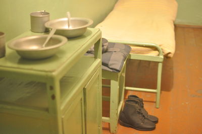 Low section of person in bathroom