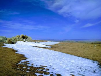 Scenic view of land against sky during winter