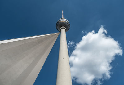 Low angle view of built structure and fernsehturm against sky