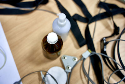 High angle view of buttons on table