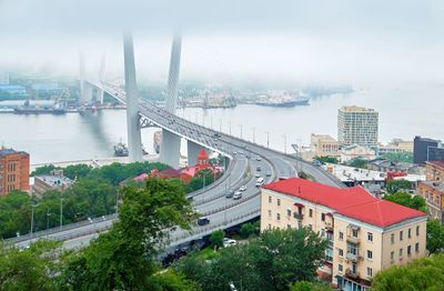 High angle view of bridge over river in city