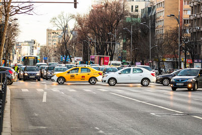 View of traffic on city street