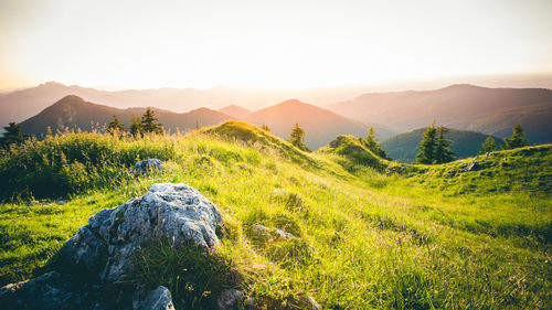 Scenic view of landscape against sky during sunset