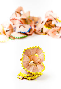 High angle view of multi colored candies on table