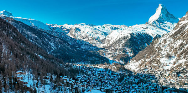 Aerial view on zermatt valley and matterhorn peak