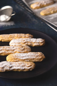 High angle view of cookies on table