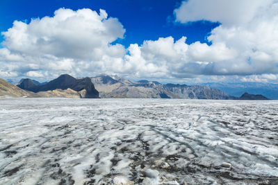 Scenic view of snowcapped mountains against sky