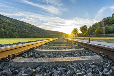 High angle view of railroad tracks against sky