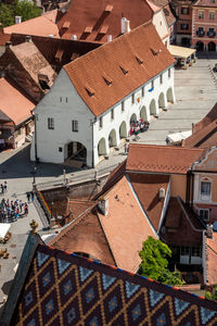 High angle view of buildings in city