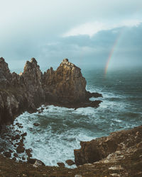 Scenic view of rocks in sea against sky